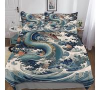 NAHCBIOT Japanese Dragon Duvet Cover Bedding Set 3 Piece Set Japanese Style Duvet Cover Quilt Cover Microfiber Polyester Comforter Cover Double（200x200cm）