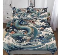 NAHCBIOT Japanese Dragon Duvet Cover Boys Kids Bedding Set Comforter Cover Microfiber Decor with A Sense of 3D Print Japanese Style Quilt Cover King(220x240cm)