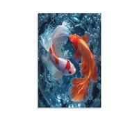 NAHCBIOT Koi Fish Canvas Wall Art Customised Personalised Photo on Canvas for Bedroom Room Picture Digitally Printed 24x36inch(60x90cm)