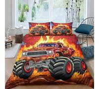 NAHCBIOT Monster Truck 3D Printed Duvet Cover with Pillowcases Bedding Set with Zipper Closure Hypoallergenic Soft Microfiber Cartoon Anime Quilt Cover Set King（220x240cm）