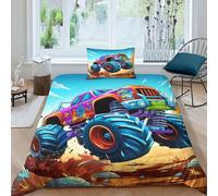 NAHCBIOT Monster Truck Duvet Cover Set 3D Bedding Sets Microfibre Cartoon Anime Quilt Cover with Zipper Closure 3 Piece Set Comforter Cover Single（135x200cm）