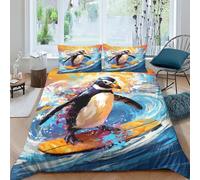 NAHCBIOT Penguin 3D Printed Bedding Set with Pillowcase, Duvet Cover with Zipper Closure,Soft Microfiber Quilt Cover Double（200x200cm）