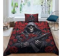 NAHCBIOT Rose Skull 3 Pieces Duvet Cover Set 3D Printed Bedding Gothic Style Quilt Duvet Cover with Zipper Closure,Ultra Soft Microfiber Bedding Single（135x200cm）