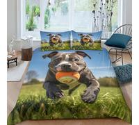 NAHCBIOT Staffordshire Bull Terrier Bedding Duvet Cover Set Microfibre Comforter Cover 3D Print Cute Puppy Quilt Cover with 3 Piece Set Pillowcases for Children, Adults Double（200x200cm）