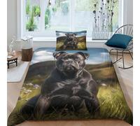 NAHCBIOT Staffordshire Bull Terrier Duvet Cover Bedding Set for Kids Boys Soft Microfiber Cute Puppy Quilt Cover 3 Piece Set with Zipper Closure Single（135x200cm）