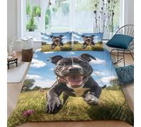 NAHCBIOT Staffordshire Bull Terrier Quilt Cover Set 3D Printed Cute Puppy Bedding Duvet Cover Set with Zipper Closure for Kids Boys Teen Soft Microfiber 3 Piece Set King（220x240cm）