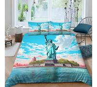 NAHCBIOT Statue of Liberty Printed Duvet Cover Set Soft Microfiber Bedding Set for Adults Teenager Kids New York Landmark Quilt Cover for Home Decoration King（220x240cm）