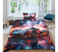 NAHCBIOT Supercars Bedding Set 3D Duvet Cover Set Soft Microfiber Quilt Cover with Pillowcases,Gamer Comforter Cover 3 Piece Set Single（135x200cm）
