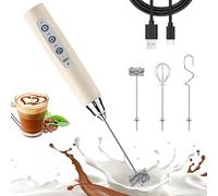 Nahida Beige Milk Frother Wand, 3 Heads 3 Speeds, Drink Mixer, Coffee Frother, Latte, Cappuccino, Hot Chocolate, Egg