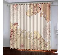 Nahida Blackout Curtain for Kid Bedroom Deco,Bird, flower, line art,Thermal Curtain for Boy and Gril Room Window, Cute Pattern Soundproof Window Drapes for Child Playroom, Small Curtain