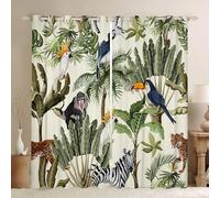 Nahida Blackout Curtain for Kid Bedroom Deco,Monstera, parrot, zebra,Thermal Curtain for Boy and Gril Room Window, Cute Pattern Soundproof Window Drapes for Child Playroom, Small Curtain