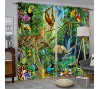 Nahida Blackout Curtain for Kid Bedroom Deco,Wildlife, palm trees, exotic jungle,Thermal Curtain for Boy and Gril Room Window, Cute Pattern Soundproof Window Drapes for Child Playroom, Small Curtain