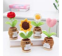 Nahida Handmade Positive Crochet Sunflower, Daisy, Rose, Love, Doll with Card-Thank you Gift for Teachers, Moms,Friendship Gift for Coworkers, Friends, Sisters Birthday Present Idea (All)