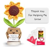 Nahida Handmade Positive Crochet Sunflower, Daisy, Rose, Love, Doll with Card-Thank you Gift for Teachers, Moms,Friendship Gift for Coworkers, Friends, Sisters Birthday Present Idea (Sunflower1)