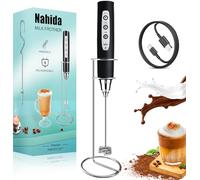 Nahida Milk Frother Wand for Coffee Frother Handheld with Stand Drink Mixer with 3 Heads 3 Speeds Electric Whisk Foam Maker For Latte, Cappuccino, Hot Chocolate - Black