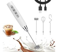 Nahida White Milk Frother Wand for Coffee, Frother Handheld Rechargeable Electric Whisk with 3 Heads 3 Speeds Drink Mixer Coffee Frother Foam Maker For Latte, Cappuccino, Hot Chocolate, Egg