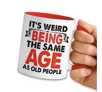 NAHMAKNE Funny Coffee Mug for Senior Citizens, It’s Weird Being The Same Age as Old People, 11oz Ceramic Coffee Tea Cup, Sarcastic Gag Gifts for Women Men, Birthday Gifts for Dad Mom Grandpa Grandma
