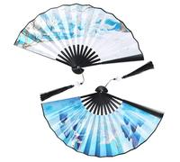NAHRMY Hand Fan Folding, 2 PCS Handheld Fans Foldable Vintage Silk Fan for Wedding Birthday Gifts Dancing Cosplay Props Party Home Decorations