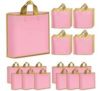 NAHRMY Merchandise Retail Shopping Plastic Gift Bags, 50 PCS 15.7 x 13.8 inch Thick Pink Large Party Gift Bags with Handle Boutique Bag for Small Business Supply