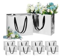 NAHRMY Silver Paper Gift Bags, 10 pcs Medium Presents Gift Bag 28 x 20 x 10 cm for Birthday Wedding Christening Party Shop Retail Bags