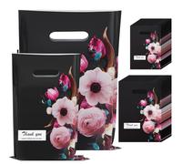 NAHRMY Thank You Bags Merchandise Retail Shopping Bag, 100 pcs Black Thick Plastic Gift Bags 2 Size 15.7 x 11 inch 11.8 x 7.9 inch Party Bag for Small Business Supply, Boutique, Weddings