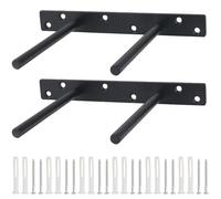 NAHUAA 2 Pack Black Floating Shelf Bracket 6 Inch Heavy Duty Invisible Shelf Support Hidden Shelves Brackets Wall Mounted with 12Pcs Wall Plugs & 12Pcs Screws for Furniture Cabinet Shelf, 200mmx150mm