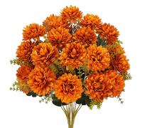 NAHUAA 2Pcs Autumn Artificial Chrysanthemum Ball Flowers Orange Artificial Flowers Silk Faux Chrysanthemum Flowers Fall Fake Hydrangea Bouquets for Indoor Outdoor Floral Arrangement Garden Home Decor