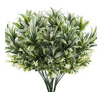 NAHUAA 4Pcs Artificial Plants Outdoor Plastic Faux Flowers UV Resistant White Fake Morning Glory Shrubs Plants for Outside Indoor Vase Hanging Pot Garden Porch Décor Wedding Farmhouse Decoration