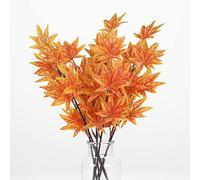 NAHUAA 8Pcs Artificial Maple Leave Branches Autumn Leaves Decorations Faux Maple Leaf Stems Autumn Artificial Flowers Fall Orange Fake Plants for Vase Indoor Home Wedding Thanksgiving Party Halloween