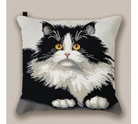 NAHUIGOOD 11Ct Pre Printed Cross Stitch Kits Cat 45X45Cm Embroidery Cushion Kit for Creative Home Decor