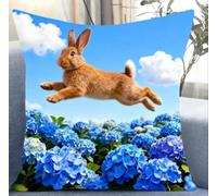 NAHUIGOOD Cross Stitch Cushion Covers Kits,A Sea of Flowers, A Little Rabbit 45X45Cm Tapestry Canvas Pillowcase Kit for Creative Home Décor,DIY Craft Needlework Pillowcase Kits for Kids Adults
