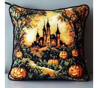 NAHUIGOOD Cross Stitch Kits Christmas, Pumpkin Lantern, Castle 45X45Cm Stitched Cushion Decorative for Adults Beginners