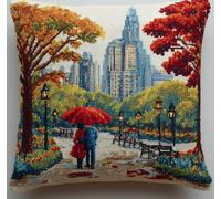 NAHUIGOOD Cross Stitch Pillow Kit Beautiful Park 45X45Cm Needlepoint Cushion Kit for Creative Home Décor