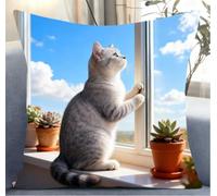 NAHUIGOOD Cross Stitch Pillow Kit The Cat On The Balcony 45X45Cm Needlepoint Cushion Kit for Creative Home Décor