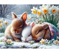 NAHUIGOOD DIY Cross Stitching Kits,Little Rabbit in the Snow 11CT40x50cm,Counted Cross Stitch Stamped Cross Stitch Fabric Embroidery Crafts Kit for Home Decoration