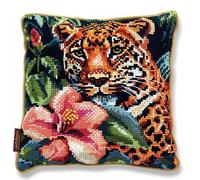 NAHUIGOOD DIY Latch Hook Pillowcase Kits,Lily, Leopard 45X45Cm Pre Printed Pattern 3D Pillow Materials Package Embroidery Cross Stitch Kit Sofa Cushion Cover with Printed Canvas for Beginners Adults,