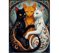 NAHUIGOOD Easy Cross Stitch Kits,Three Cats 11CT40x50cm,11CT Stamped Embroidery Starter Kit for Cross-Stitch Supplies Needlework Craft