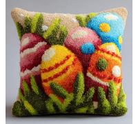 NAHUIGOOD Latch Hook Kits for Adults Kids Beginners，Pillow Kit Pre-Printed Latch Hook Rug Cross-Stitch Embroidery Cushion for Home Sofa Decoration Easter Egg 43X43Cm