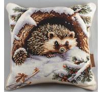 NAHUIGOOD Stamped Cross Stitch Kit,Hedgehog in The Snow 45X45Cm DIY Embroidery Cushion,Tapestry Pillow Kit for Living Room Sewing Supplies Adults Beginners Gift
