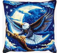 NAHUIGOOD Stamped Cross Stitch Pillow Kits,Eagle Under The Moon 45X45Cm Embroidery Pillowcase 11Ct Counted Needlepoint Handmade Cushion Cover Cross Stitch Cushion Cover Embroidery Kit Pillow Cases