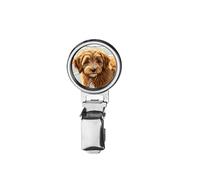 nai125 Cockapoo Goldendoodle on the Beach Printed Image with a Transparent Rubber Dome Cover on Dog Show Ring Clip with id Card Holder