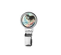 nai131 Surfing Husky Printed Image with a Transparent Rubber Dome Cover on Dog Show Ring Clip with id Card Holder