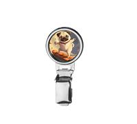 nai59 Skateboarding Pug Printed Image with a Transparent Rubber Dome Cover on Dog Show Ring Clip with id Card Holder