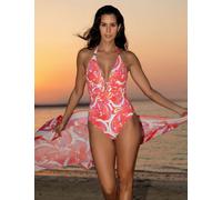 Naia Beach Goldie Tummy Control Padded Halterneck Swimsuit Pink Mix