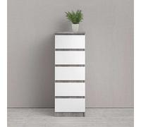 Naia Concrete Narrow Chest of 5 Drawers White