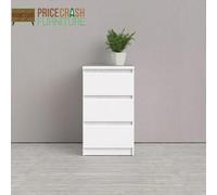Naia Modern Scandinavian Style Tall Bedside Table 3 Drawers in White High Gloss