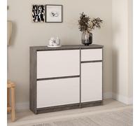 Naia Shoe Cabinet - 3 Door - 1 Drawer - Concrete and White Gloss