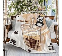 Naiagiri Boba Bubble Tea Milk Tea with Cute Panda Ultra Soft Flannel Fleece Throw Blankets, Microfiber Comforter Outdoor Moving Cover for Beach Picnic Couch Small 50"x40"(Throw) Kid