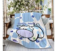 Naiagiri Cute Blueberry Milk Cow Blue Ultra Soft Flannel Fleece Throw Blankets, Microfiber Comforter Outdoor Moving Cover for Beach Picnic Couch Small 50"x40"(Throw) Kid
