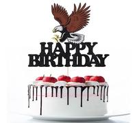Naicaek 1 Pcs Eagle Happy Birthday Cake Topper - Black Glitter Bald Eagle Cake Decor for Men, Kids, Boy, Girl Birthday or Baby Shower Party Decor Supplies